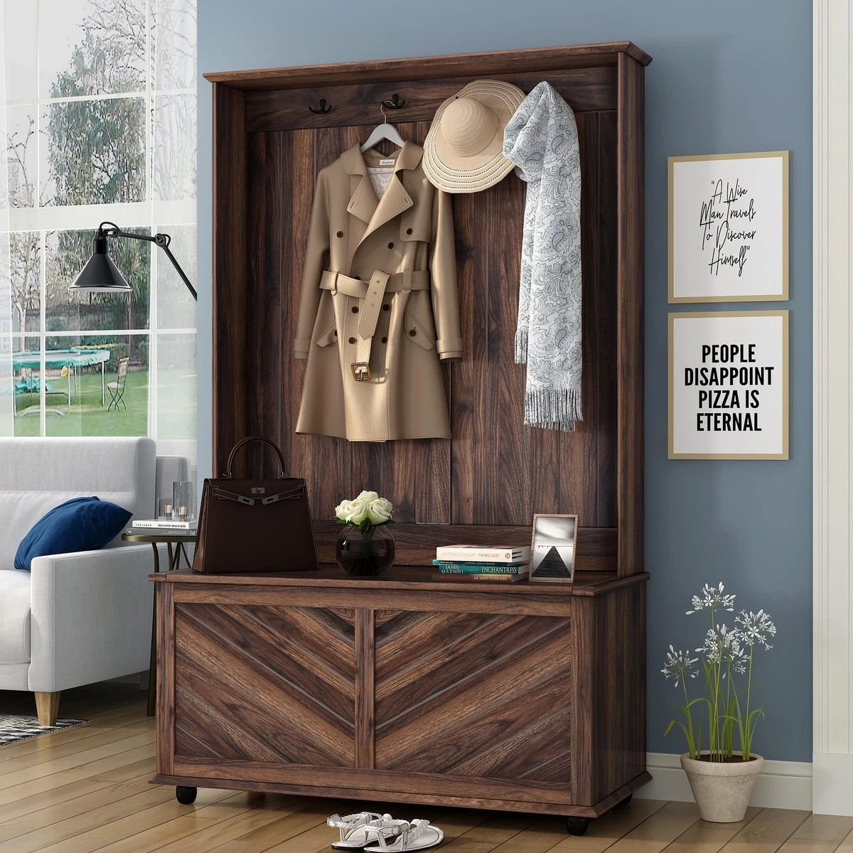 Color Optional Hall Tree Coat Hanger Entryway Bench Storage Bench