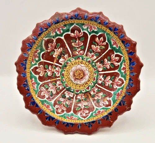 Benjarong Asian Thai Chinese Stem Platform Tazza Dish Earthenware 7" x 7" x 3"H