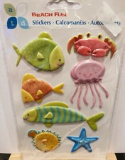 ATD Beach Fun 7 Puffy Fish Seashell Stickers-ADORABLE-NIP