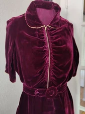 1930s 30s Vintage Cranberry Silk Velvet Evening Cocktail NYE Dress 