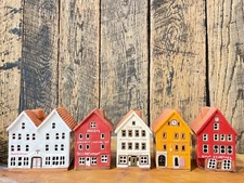 Set Norway mini houses Сhristmas village houses Ceramic house tealight Decor