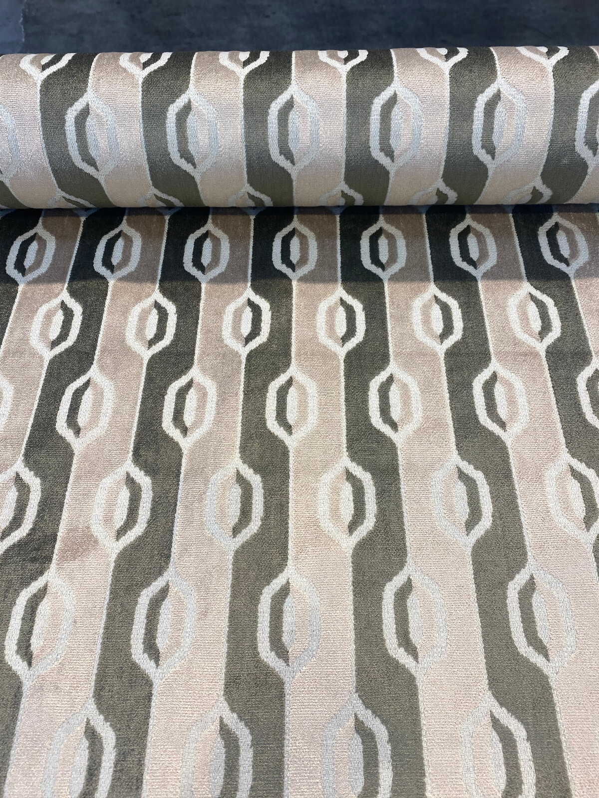 Belgian Velvet Paxton Fawn Beige Stripe Upholstery Fabric by the yard