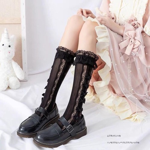 Japanese Lady Girl Lace Hollow Socks JK Cosplay Bow Mid Calf Stockings Soft - Bild 1 von 18