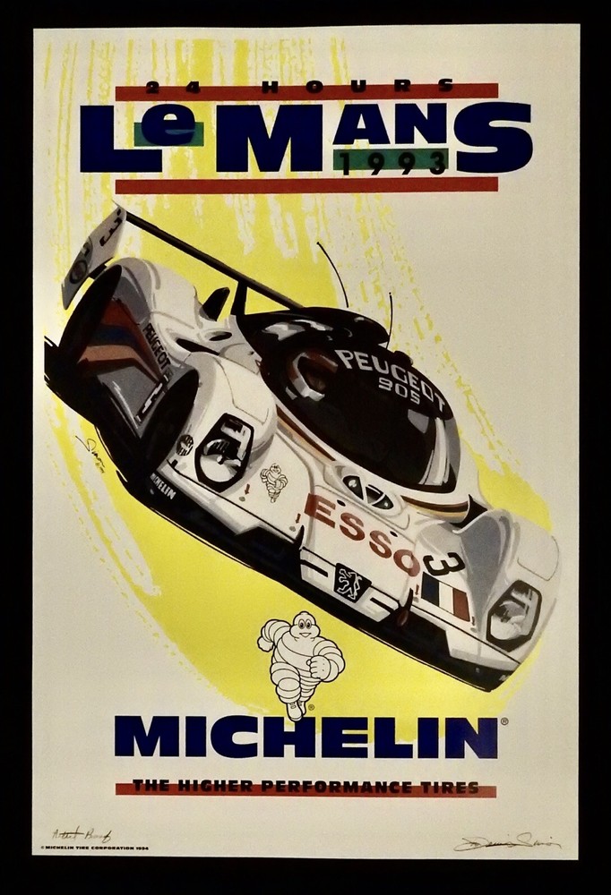 1993 Le Mans 24 Hours Michelin Peugeot 905 Evo 1B DENNIS SIMON Poster Signed AP