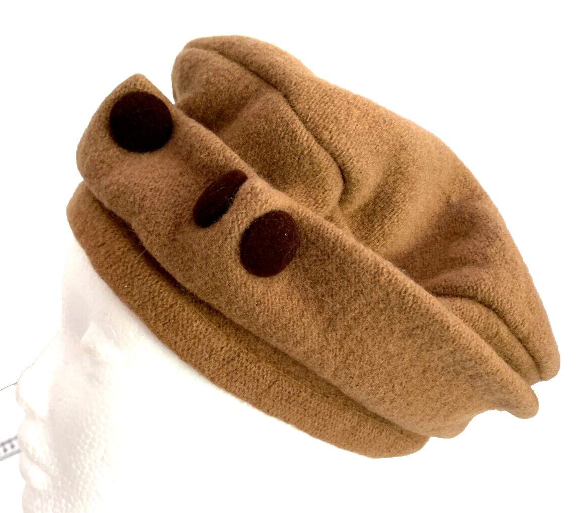 Solid Brown Hat 100% Wool Cloche Packable Velvet … - image 1