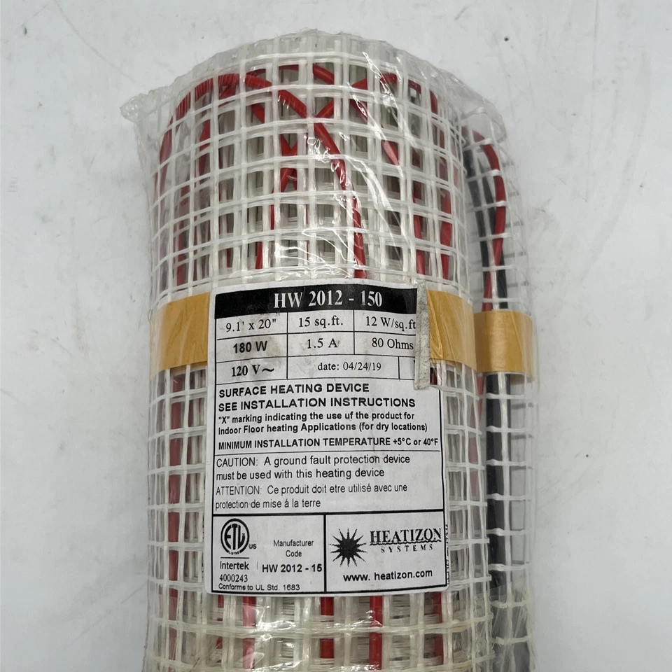 Heatizon Systems Heatwave Mat Floor Heating HW2012-150 15SqFt 120v 180w 9’x20” - Image 2 of 4