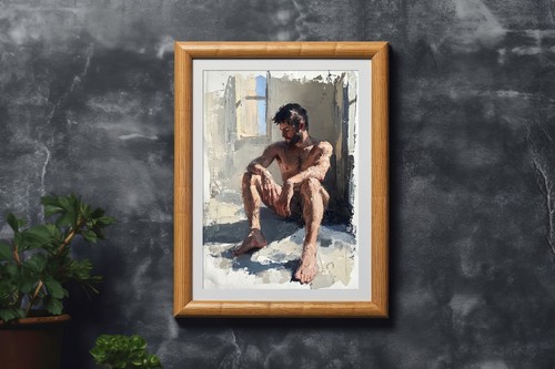 Sunlit Nude Male Figure 8"x6" Print on Matte Paper | Emotional Realism Artwork - Picture 9 of 18
