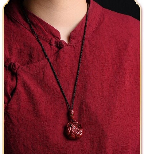 Natural Cinnabar Nine-tailed Fox Carved Pendant Necklace Feng Shui Amulet Decor - Picture 6 of 6