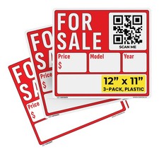 For Sale Sign Car 3-Pack - 12 x 11 Inch QR Code Signs for Vehicles, Trucks,...