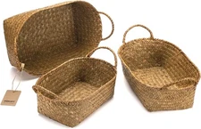 DOKOT Woven Rattan Baskets - Set of 3, Perfect for Kitchen Storage 3 