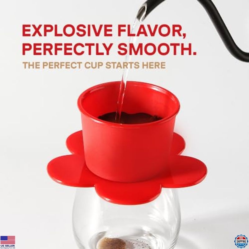 Vietnamese Phin Coffee Dripper – Red Single Cup Maker for 1-2 Servings, Reusable