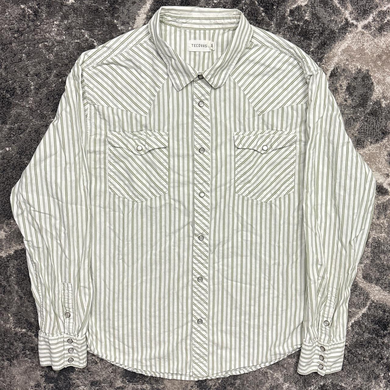 Tecovas Shirt Mens XL Pearl Snap Western Green White Stripe Long Sleeve Cowboy