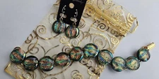 Handcrafted Fused Multicolor Dichroic Glass Cabochon Bracelet /Bonus Earrings