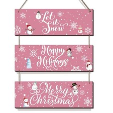 3 Pcs Rustic Wood Wall Hanging Decor Let It Snow Wall Decor Pink Snowflake