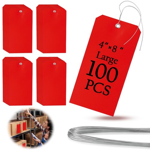 Red Tag Large 100 PCS 4x8 Inch Red Plastic Tags, Heavy Duty, Waterproof, Blank, Hang ...