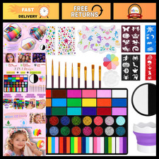 42 Color Face Painting Kit - Non-Toxic Water Activated Paint, Brushes, Stencils