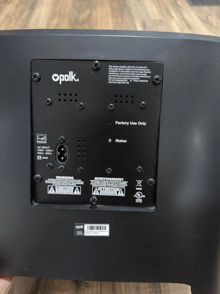 Subwoofer negro inalámbrico Polk DSB2 SOLO cable de alimentación probado y funciona audio graves Foto 4 de 4
