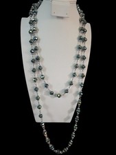 Vintage Silvertone Faceted Blue Green Glass 27 In Necklace