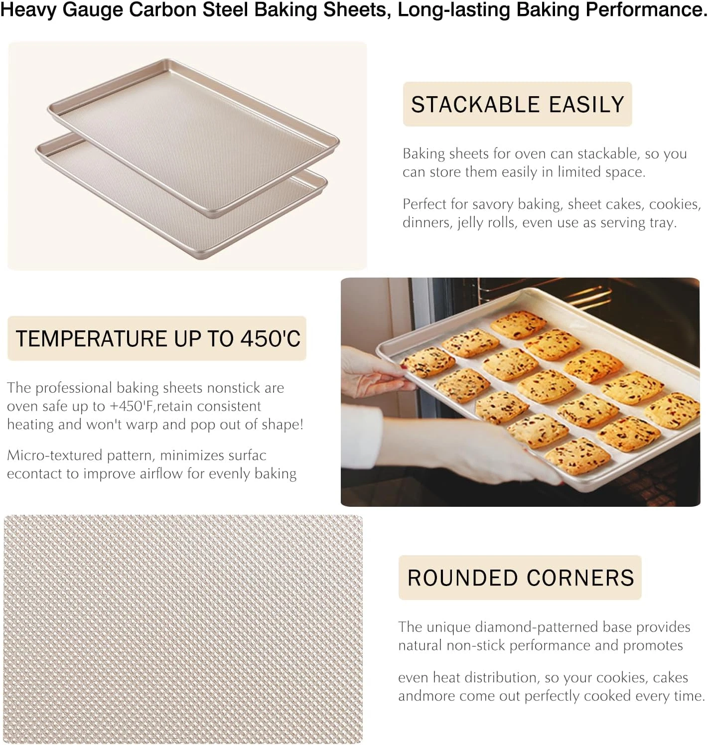 2 Pack Half Sheet Baking Pans Commercial Quality Pan Set Carbon Steel Cooking