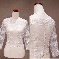 Wedding Dress Topper Jacket for Bride Lace Top Appliques 3/4 Sleeves Plus Size