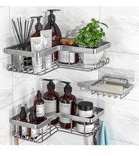 Corner Shower Caddy 3 Pack Adhesive Bathroom Accessories with Soap Holder silver