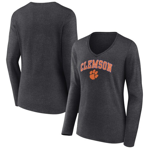 Damen T-Shirt anthrazit Clemson Tigers Campus Langarm V-Ausschnitt