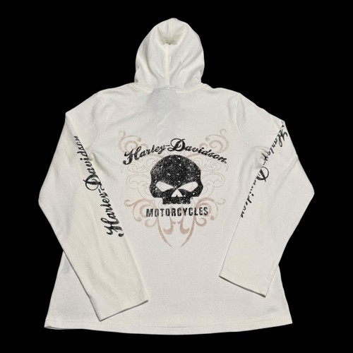 Harley Davidson Motorcycles White Thermal Cotton Blend Hoodie Women's XL - Picture 4 of 10