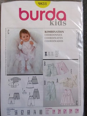 Burda Kids 9831 Baby Schnittmuster Set Gr. 56 80 5 Varianten Hose Jacke Kleid