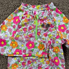 Betsey Johnson Kids Girls Long Sleeve Rash Guard Swim Top Floral Size 10 boho