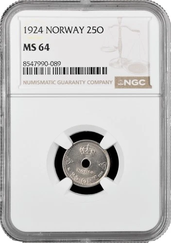 Norway 25 ore 1927, NGC MS64, "King Haakon VII (1906 - 1957)"