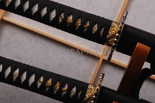 black Katana +wakizashi Japanese samurai swords set Full tang carbon steel sharp - Picture 5 of 12