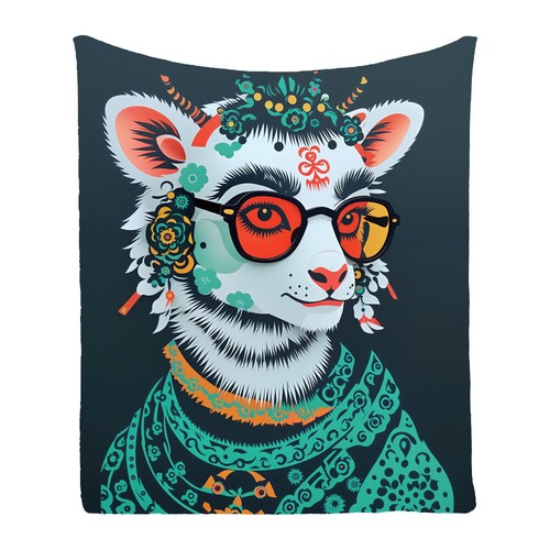 Cool Paper Cutting Goat Sheep Flannel Bedspread Sofa Throw Blanket Holiday Gift - Picture 2 of 15