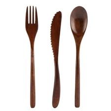 Wooden Utensils for Eating Japanese Reusable Dinnerware Set Travel Cutlery Se...