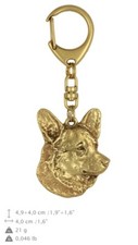 Welsh Corgi - gold plated keyring with image of a dog, quality, Art Dog USA