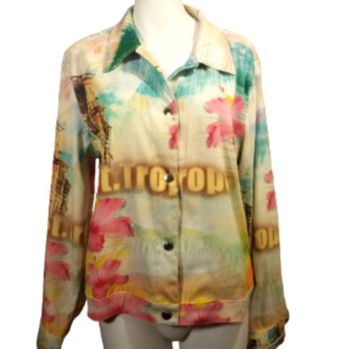Impulse California Womens Jacket Large Light St Tropez France Vacation Hibiscus