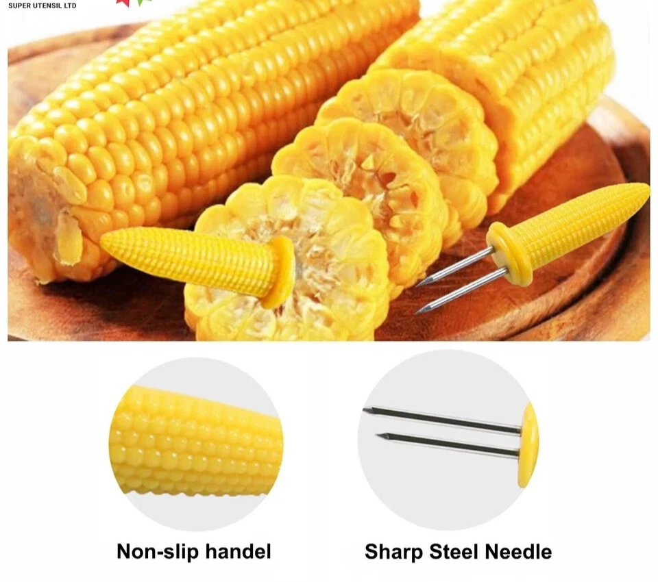 12Pcs CORN HOLDERS Stainless Steel Corn On The Cob Skewers BBQ Prongs Forks UK - Image 4 of 4