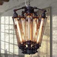 Vintage Matte Black Chandelier Edison Bulb Steampunk Pendant Hanging Lamp