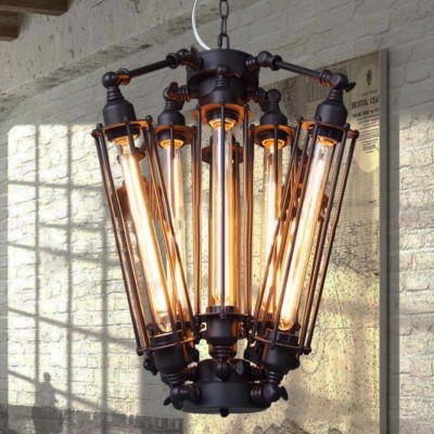 Vintage Matte Black Chandelier Edison Bulb Steampunk Pendant Hanging Lamp