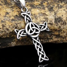 For Men Silver Celtic Cross Trinity Knot Pendant Necklace Chain Jewelry Gift