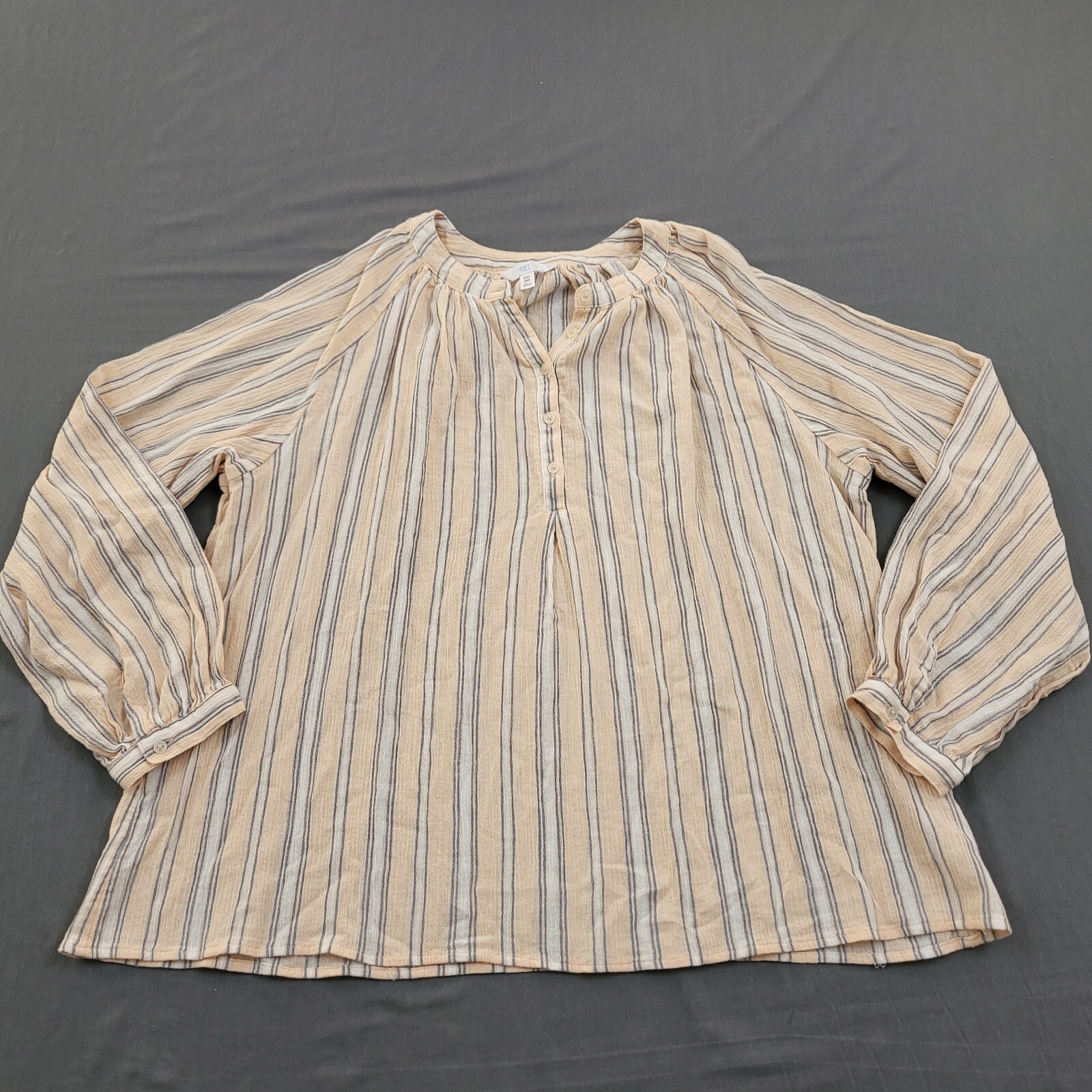 Time and Tru Womens XXL Pink Striped V-Neck Balloon Sleeve Blouse