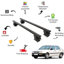 Bare Roof Rack Cross Bars Set for VOLKSWAGEN Golf III 1H 5 Door 91-99 Black