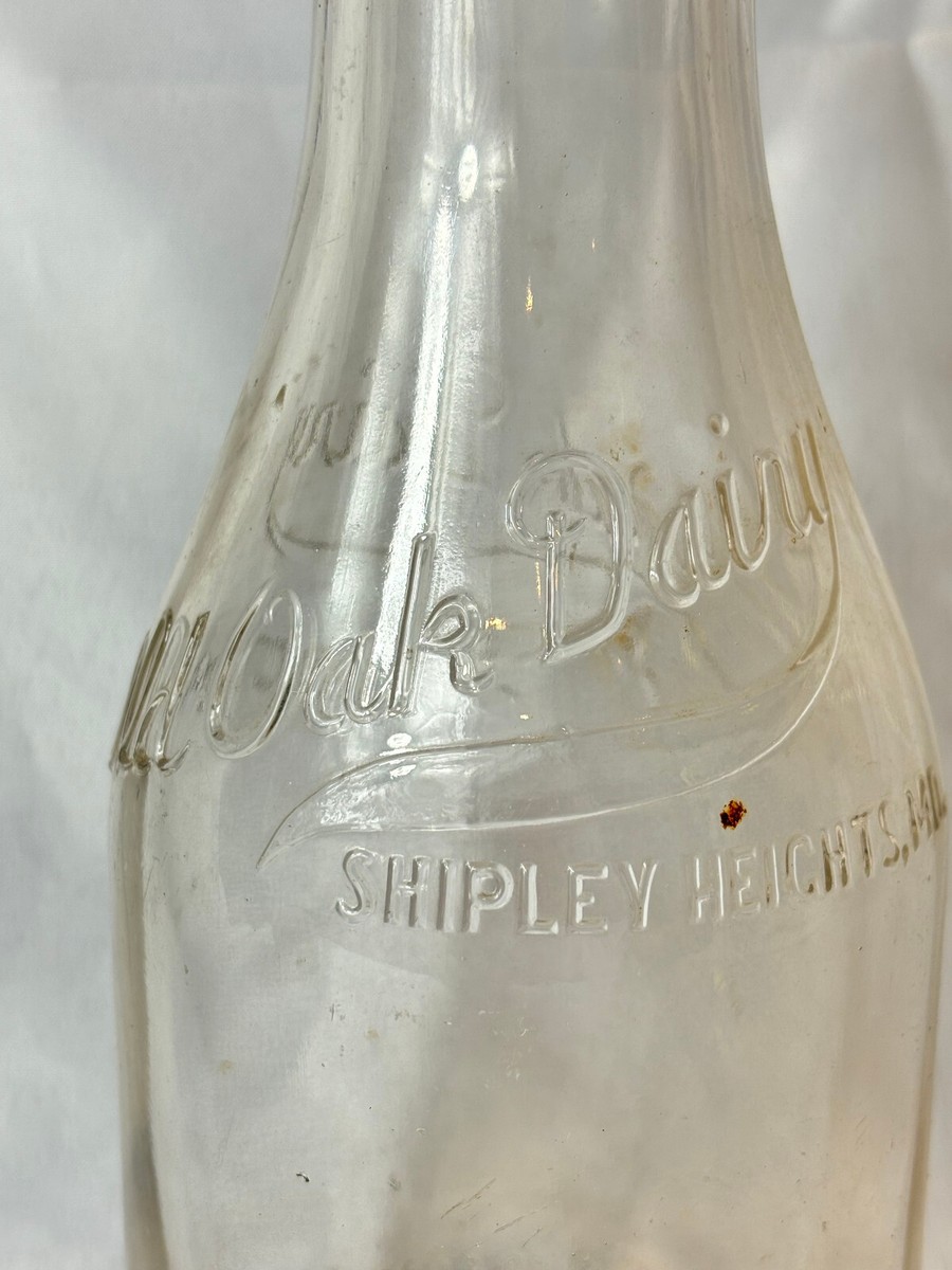 Vtg Oak Dairy Shipley Heights, MD Dairy Milk Bottle 1 Quart Clear