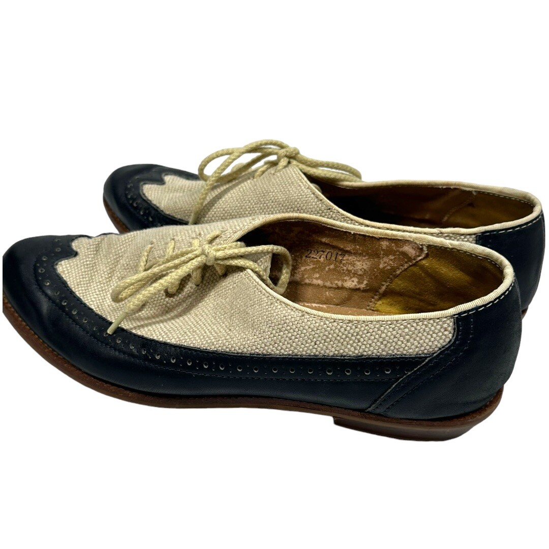 Zodiac USA Vintage Wingtip Leather Tweed Lace Up Shoes Navy Blue Tan  Women's