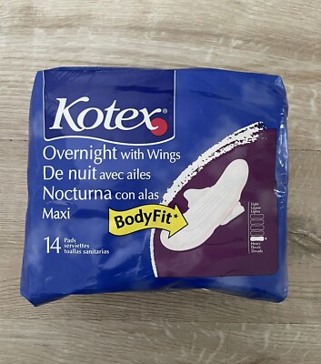Vintage Kotex Overnight Pads With Wings 14 Count USA Maxi Bodyfit NOS 2000