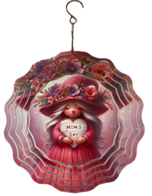 Mom's Day Wind Spinner, 8 Inches with Little Girl Wearing a Flowery Hat