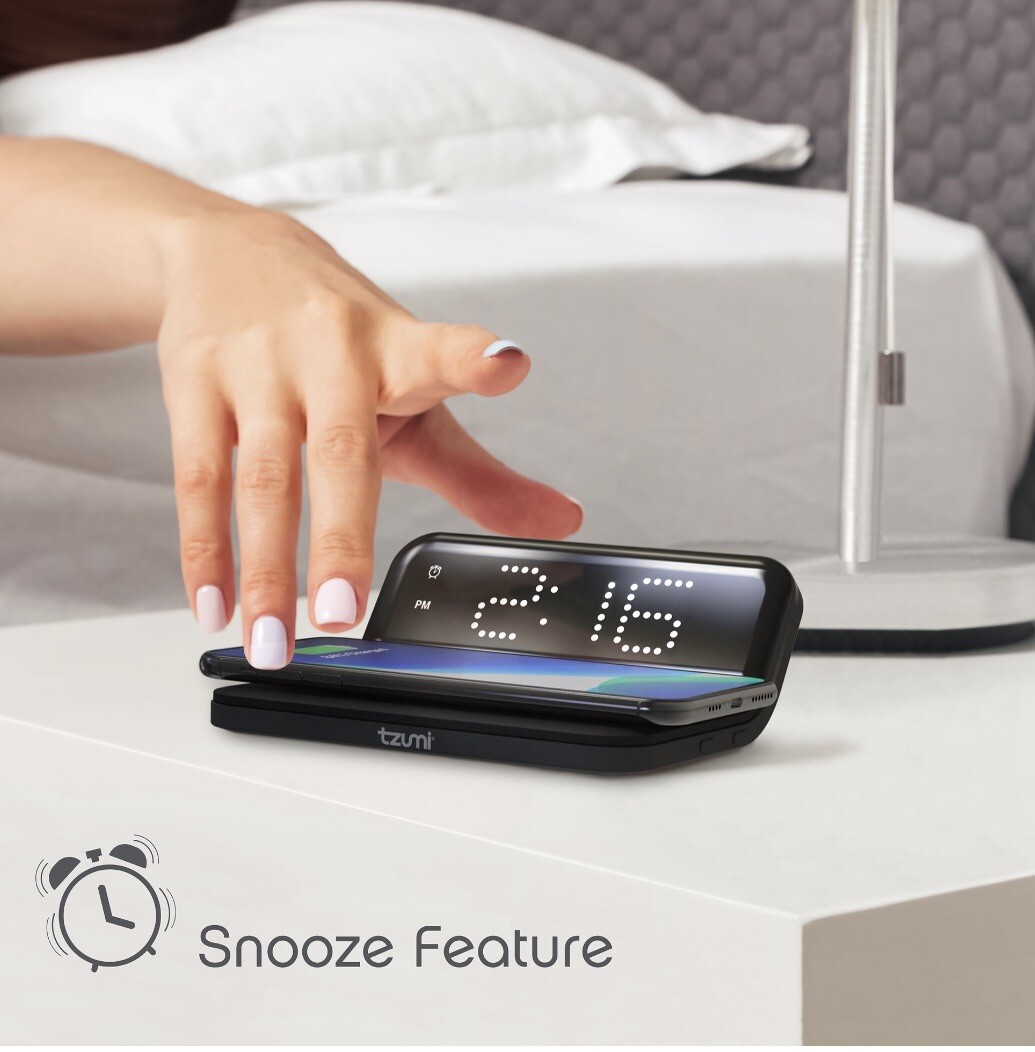 Wireless Charging Alarm Clock with LED Display and Snooze Feature