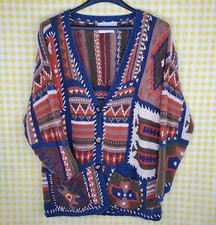 VTG 80s Mackinaw Handmade Aztec Ramie / Cotton Knit Colorful Cardigan Medium EUC