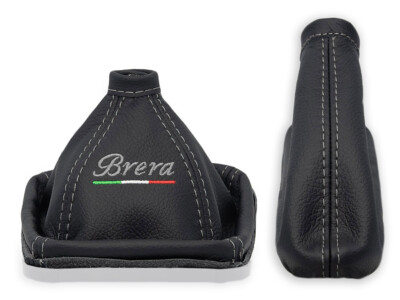 FÜR ALFA ROMEO BRERA FALTENBALG SCHALTHEBEL und BREMSE STICKEREI GRAU Italia