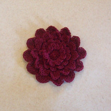 Crocheted Burgundy Red 4-Layered Mum Flower Applique Medium Quilting Sewing