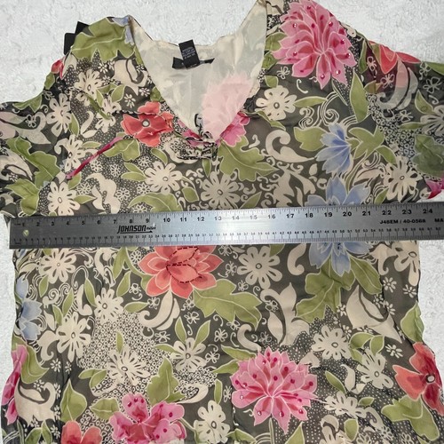 Silkland Womens V-Neck Floral Layered Top 3/4 Sleeve Blouse Plus Size 2X New - Picture 6 of 8